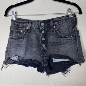 Levis 501 Black Onyx Distressed Cut Off Jean Shorts